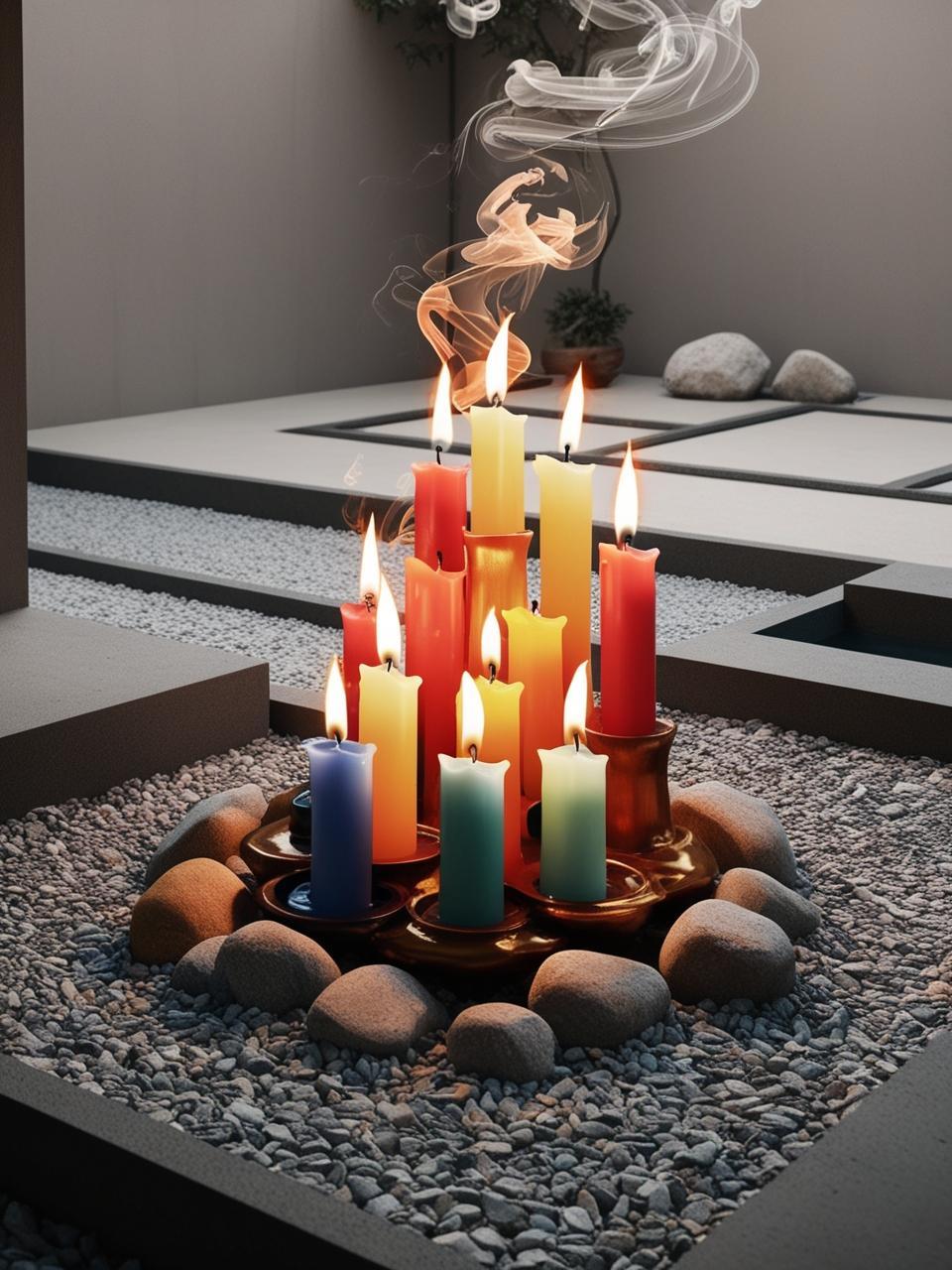 Bougie de differentes couleurs avec ambiance zen 3
