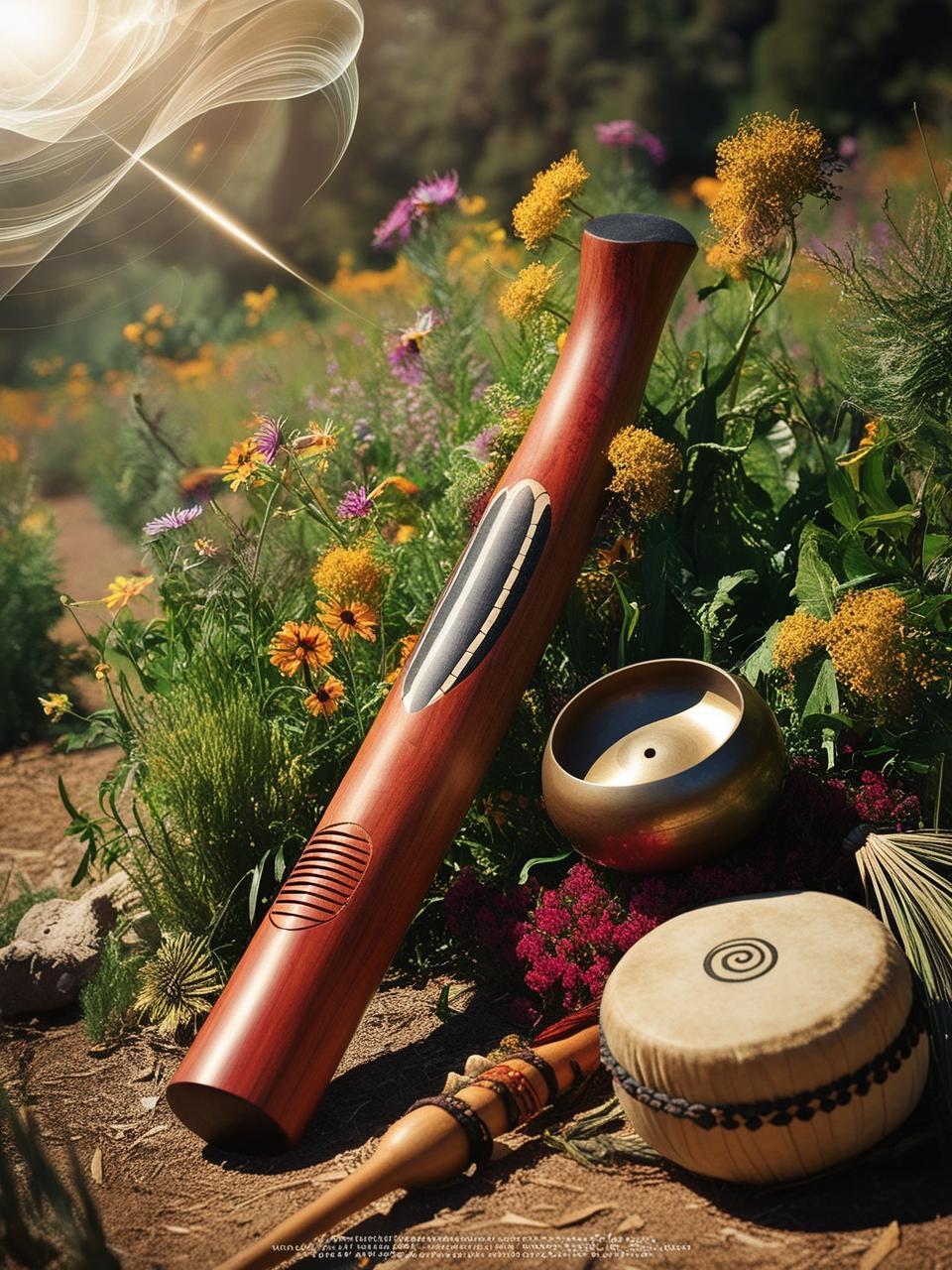 Didjeridoo en pleine nature avec bol tibetain et tambour chamanique 3