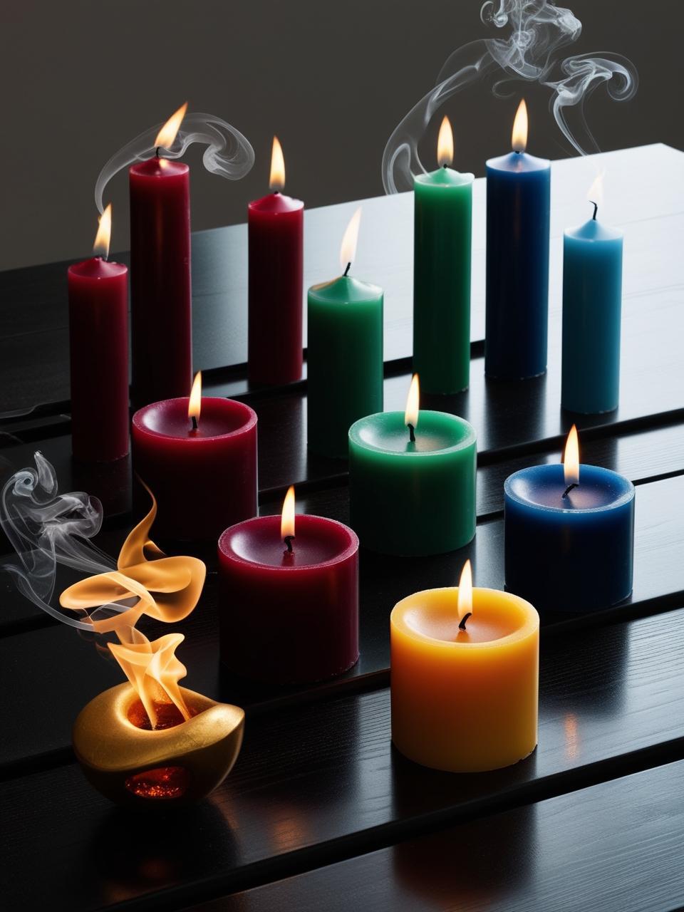 Quelques bougies de differentes couleurs avec ambiance zen 3