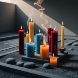 Quelques bougies de differentes couleurs avec ambiance zen 5
