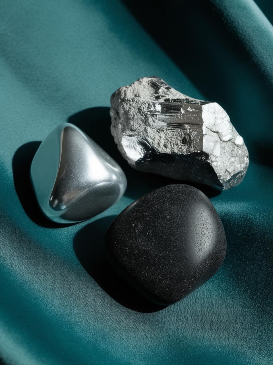 Une shungite argente et une shungite noire sur la meme photo